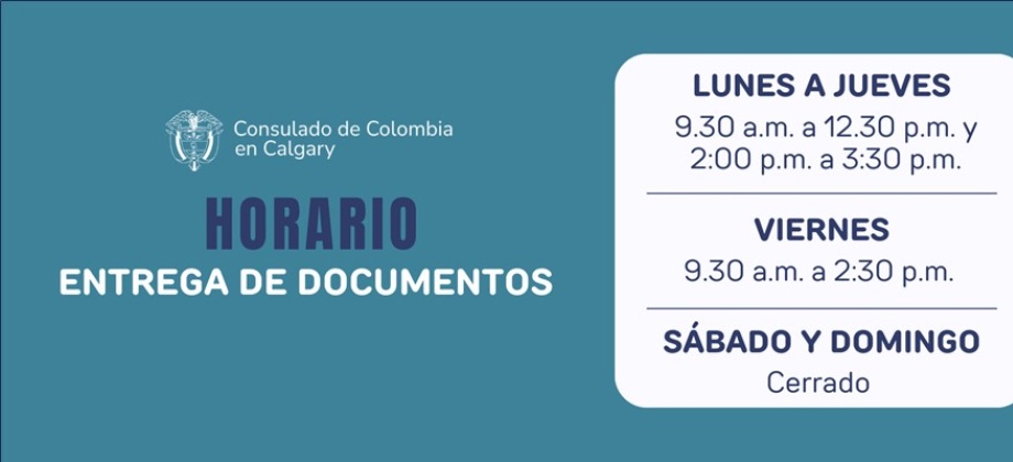 Consulta el horario de entrega de documentos en el Consulado de Colombia en Calgary 