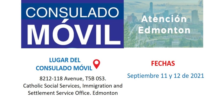 El Consulado de Colombia en Calgary estará con su Consulado Móvil en Edmonton, los días 11 y 12 de septiembre de 2021
