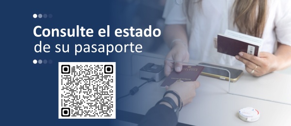 Gráfico general que muestra un pasaporte en una ventanila y un código QR