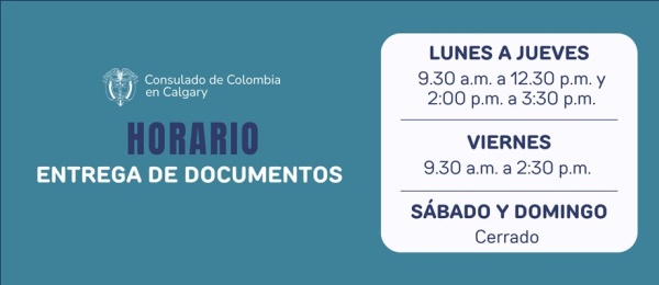 Consulta el horario de entrega de documentos en el Consulado de Colombia en Calgary 
